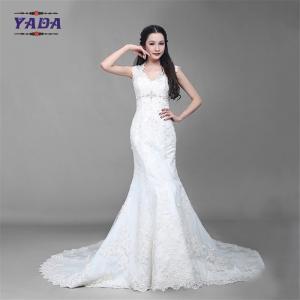 China Fashion v neck tulle handmade embroidery bride white beaded mermaid wedding dresses supplier