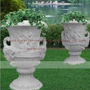 White Stone Marble Carved Flowerpot (YKFP-29)