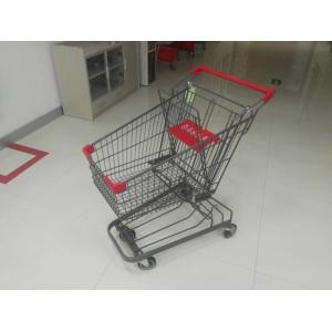 China Grey Powder Coating 80L Supermarket Shopping Carts With 4 Inch PU Casters supplier