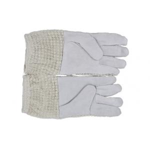 China Three Layer Cotton Mesh Goatskin Beekeeping Gloves with White Short  Sleeve supplier