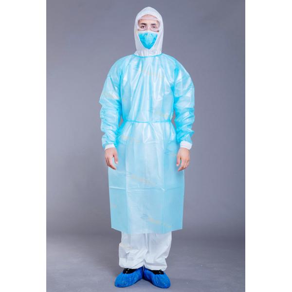China Knitted Cuff 37g Disposable Isolation Gown Blue supplier
