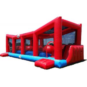 China Funny 0.55 mm PVC Tarpualin Red Inflatable Wipeout Game With Logo Printing supplier