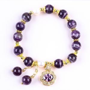 China 10mm Bead Dream Amethyst Stone Stretch Bracelets With Purple Bling Bling Charm supplier