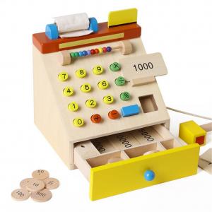 Children Wooden Simulation Cash Register Pretend Play Toys