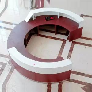 Red Counter Office Reception Desk Salon Design Curved Shape