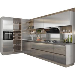 China Gray Gloss Modular Stainless Steel Kitchen Cabinet Set Modern L Shaped supplier