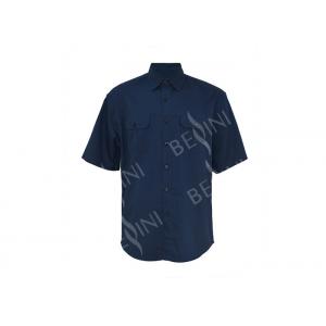 China Men's 100% Cotton Twill Custom Work Shirts Short Sleeve Dark Blue Chest Pockets supplier
