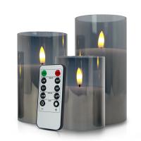 China Remote control flameless elegant Christmas led candle light grey white glass pillar candles on sale