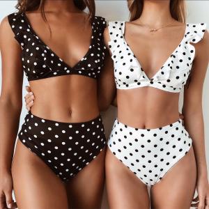 China 2018 Sexy High Waist Bikini Women Swimwear Push Up Swimsuit Ruffle with spot flounced on shoulder supplier