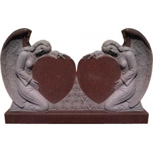 American style red granite double angel heart headstones