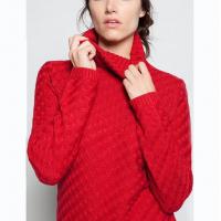 China Red High / Funnel Neck Jacquard Knit Sweater 50 Wool 50 Acrylic Material on sale