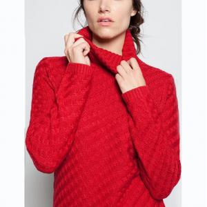 Red High / Funnel Neck Jacquard Knit Sweater 50 Wool 50 Acrylic Material