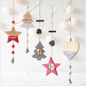 China New Year Wood craft Christmas Ornaments Pendant Hanging Gifts star heart Xmas Tree Decor  Home party christmas decor supplier