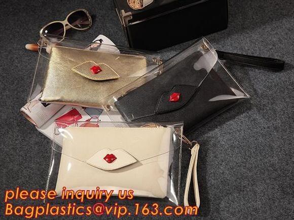Button Closure PVC Clutch Bag For Women Handbag Snap Sleeve Cosmetic Makeup Bag,