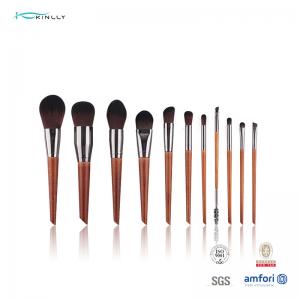 Aluminium Ferrule 11PCS Wooden Handle Makeup Brushes Soft Nylon Hair