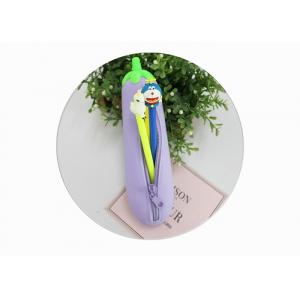 China Eggplant Shaped Silicone Pencil Case / Creative Clutch Bag With Plastic Zipper supplier