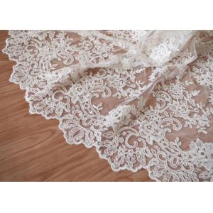 Retro Embroidery Ivory Bridal Lace Fabric / Stretch Tulle Fabric For Wedding Dresses