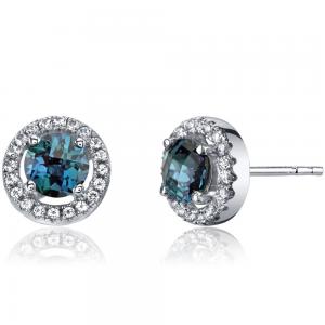 925 Sterling Silver Created Alexandrite Earrings 1 Carats Round Cut Halo Cubic Zirconia Simulated Alexandrite Earrings