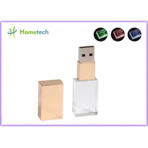 China Custom corporate gift glass usb stick pendrive USB 2.0 3.0 Crystal LED 64GB Flash Memory Stick supplier