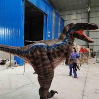 China Handmade Realistic Dinosaur Costume Hidden Legs Lifelike Raptor Costume on sale