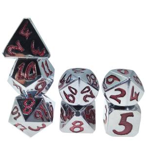 Multipurpose Tiny Metal Dice Red Dice Polyhedral Set For Dungeons And Dragons Silver Red