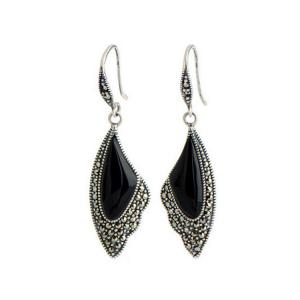 Sterling Silver Black Onyx  Drop Earrings Wing Style Women Jewelry ( E019362BLACK)
