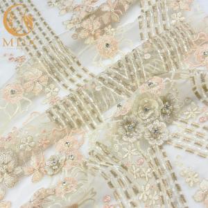 China Decoration Applique Lace Fabric Knitted Rhinestones Lace Applique Fabric supplier