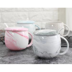 China Water Tea 12 Oz Ceramic Mugs Pink With Cover FDA CA Approved Customized Text supplier