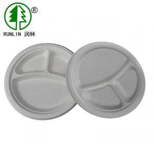 China 3 Compartment Bagasse Sustainable Disposable Plates White Compostable SGS supplier