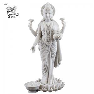 Marble Lakshmi Sculpture Stone Hindu God Fortune Goddess Indian Religious