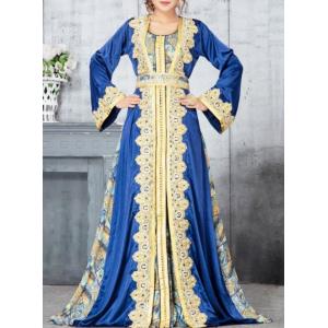 Robe longue musulmane de basse de Moq d'habillement de fabricant robe de Madame Long Sleeve Maxi Dress Dubai Gown Print