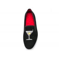 China Embroidery Mens Velvet Loafers Mens Black Smoking Slippers With Wine Glass Design on sale