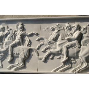 White marble relief carved by hand/ War horse stone relief