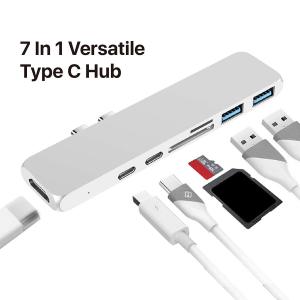 USB C Hub 7 in 1 Adapter Dual Type C Docking Station to 40Gbps Thunderbolt 3,Dual USB 3.0 4K 30Hz  SD&TF Card reader