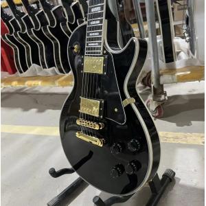 Custom GB Style LP Les Paul Electric Guitar, Mahogany Body, Ebony Fretboard, Black Color, Golden Hardware, Fret Binding