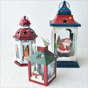 European Vintage Iron Art Home Courtyard Santa Claus Snowman Christmas lantern Candle Holder Decoration