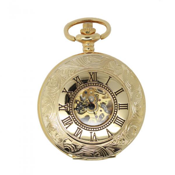 Luxury Hollow Pocket Watches For Men Gold , Round Retro Pocket Watch with metal