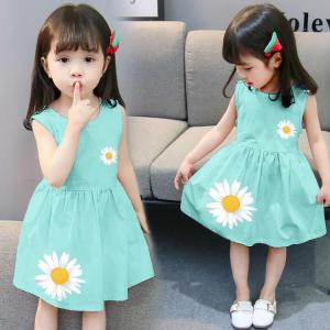 China Breathable Fabrics Sleeveless A-Line Fabrics Girls Daisy Dresses supplier