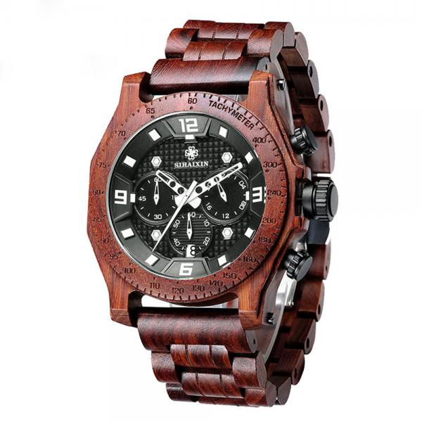 Luxury Business Multifunction Wrist Watch Mens Wooden Watch Waterproof