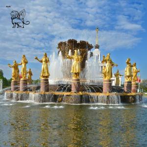 Large Bronze Friendship Fountain Water Feature Sculpture Outdoor Water Fountains Decoration Golden Garden