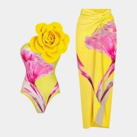 Padded Cups Three Piece Swimwear With Regular / Quick Dry Yellow Color