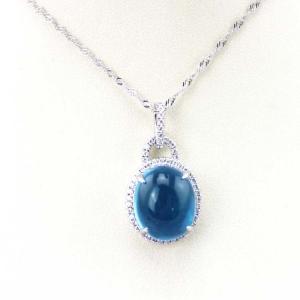 China 925 Sterling Silver 12x14mm Dome Blue Topaz CZ Diamonds  Pendant and Silver Chain Necklace (PSJ0361) supplier