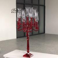 China 9 Arms 130cm Red Blue Hurricane Crystal Glass Candelabra Clear Wedding Table Centerpieces on sale