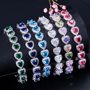 China Elegant Prom Party Bracelets Jewelry Heart Shape Bracelets Blue Purple Red Green Yellow Crystal Stone Charm Bracelets supplier