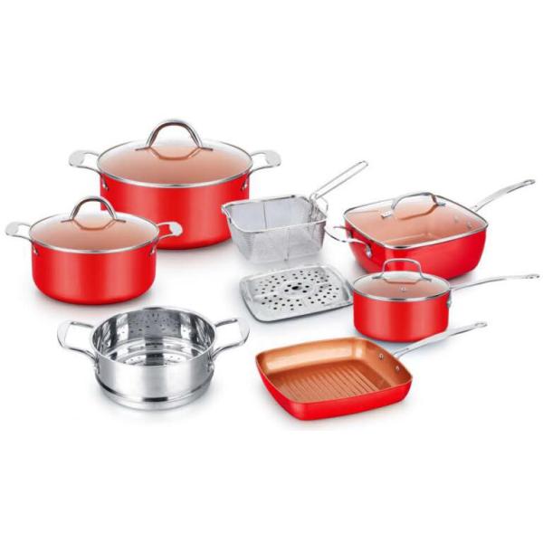China el Cookware de cerámica del cobre 10-Piece fijó las cacerolas antiadherentes con la tapa y la parte inferior de cristal del CD on sale