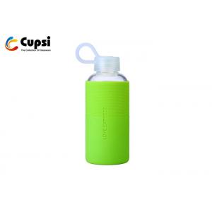 China 400ml Portable Glass Water Bottle High Borosilicate , Glass Drinking Bottles With Silicone Cover supplier