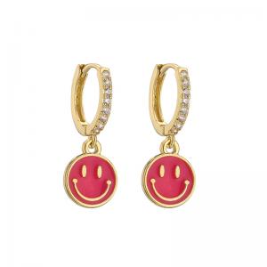 Oil Drop 14k Gold Earrings Jewelry Cute Smile Round Gold Enamel Hoop Earrings