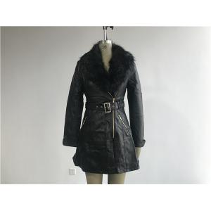 China Long Style Black Color Ladies PU Jacket With Detachable Fur Collar TW64825 wholesale