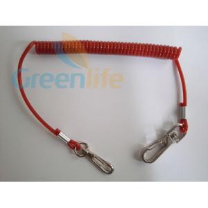 Popular Selling in Europe Stainless Steel Spiral Lanyard Plastic Red PU Coated with Steel Hook on Each End