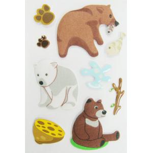 Fuzzy Puffy Custom Book Stickers , Little Bear Cute Animal Stickers For Kids